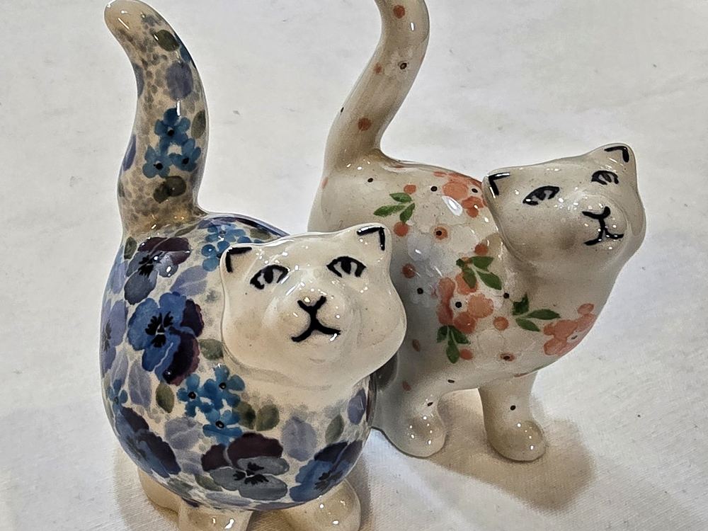 Hand-painted ceramic cat figurines
